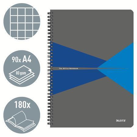 Blok "Office", šedo-modrý, drátěná kroužková vazba, A4, čtverečkovaný, 90 listů, laminovaný povrch,