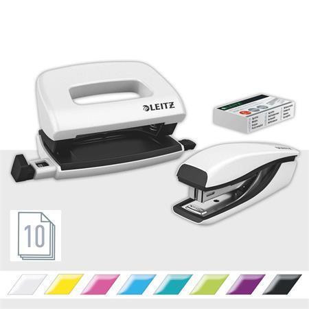 Sada sešívačky s děrovačkou "Wow Mini", bílá, mini, 10 listů, kov, LEITZ