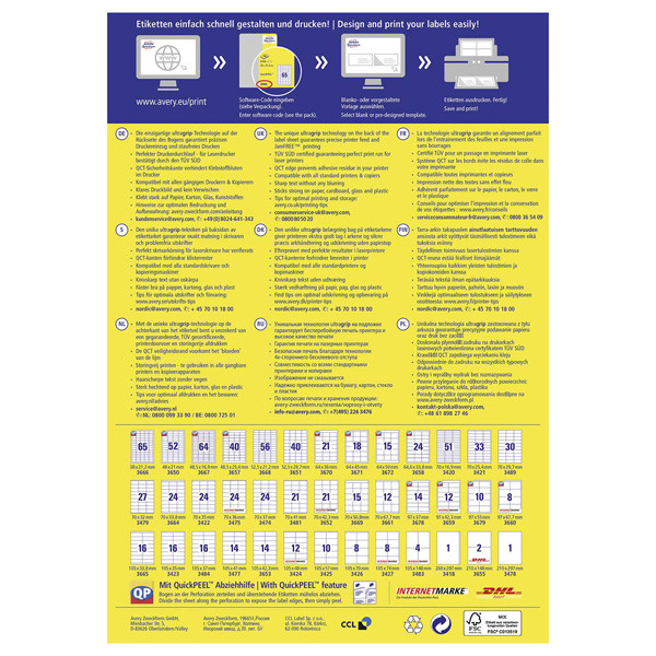 Avery Zweckform etikety 70mm x 16.9mm, A4, bílé, 51 etiket, baleno po 100 ks, 3420, pro laserové a inkoustové tiskárny, kopírky