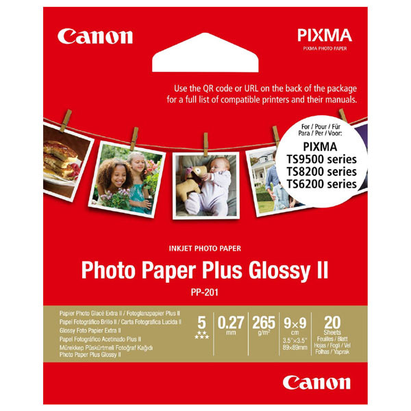 Canon Photo Paper Plus II, PP-201, foto papír, lesklý, čtvercový typ 2311B070, bílý, PIXMA TS9500, TS8200 a TS6200, 8.89x8.89cm, 3