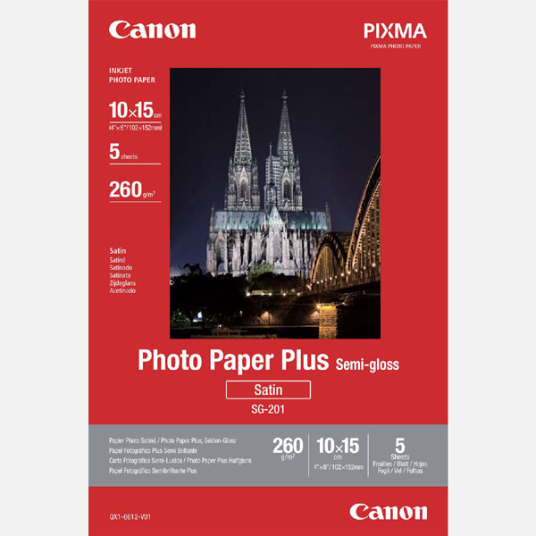 Canon Photo Paper Plus Semi-Glossy, SG-201, foto papír, pololesklý, saténový typ 1686B072, bílý, 10x15cm, 4x6", 260 g/m2, 5 ks, in