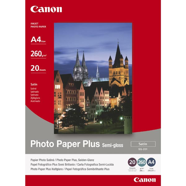 Canon Photo Paper Plus Semi-Glossy, SG-201, foto papír, pololesklý, saténový typ 1686B018, bílý, 20x25cm, 8x10", 260 g/m2, 20 ks,