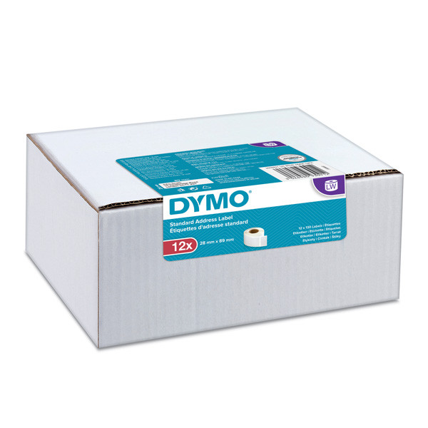 Dymo papírové štítky 89mm x 28mm, bílé, adresní, 12 x 130 ks, 2093091, 12 rolí v balení, cena za balení