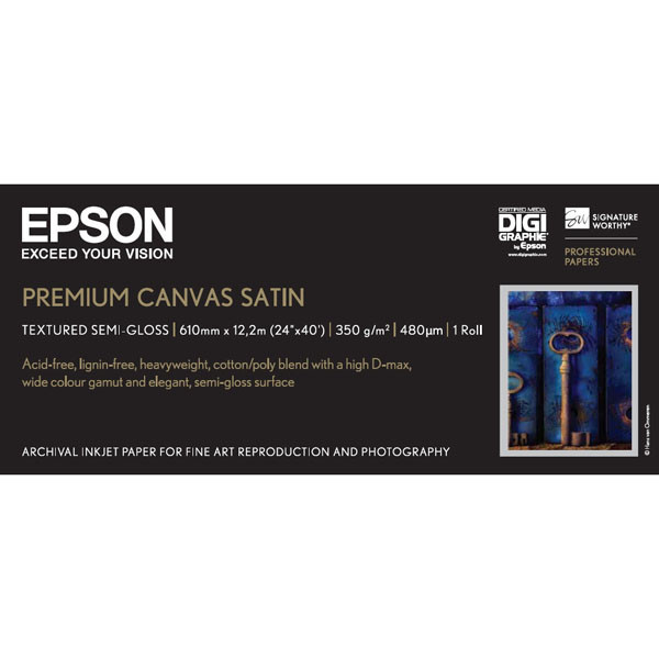 Epson 610/12.2/Paper Roll PremierArt Water Resistant Canvas Roll, voděodolný, 24", C13S041847, 350 g/m2, papír, 610mmx12.2m, bílý,