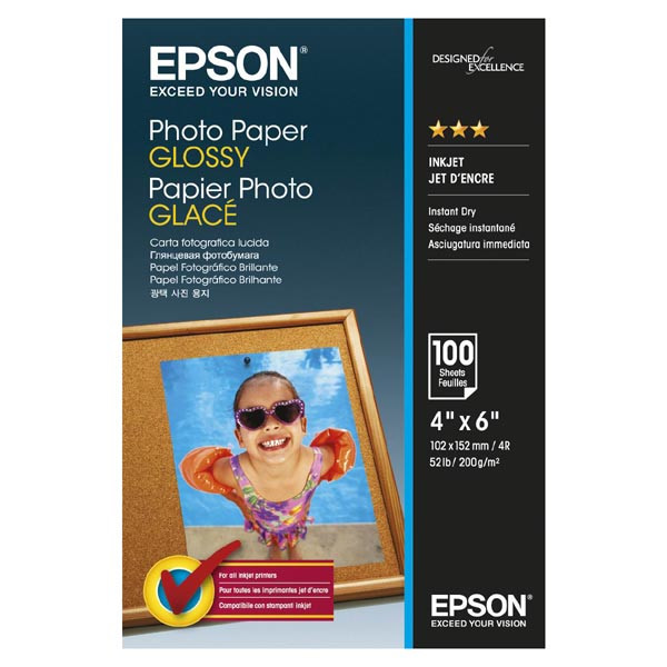Epson Photo Paper, C13S042548, foto papír, lesklý, bílý, 10x15cm, 4x6", 200 g/m2, 100 ks, inkoustový