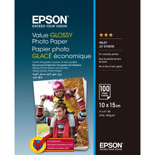 Epson Value Glossy Photo Paper, C13S400039, foto papír, lesklý, bílý, 10x15cm, 183 g/m2, 100 ks, inkoustový