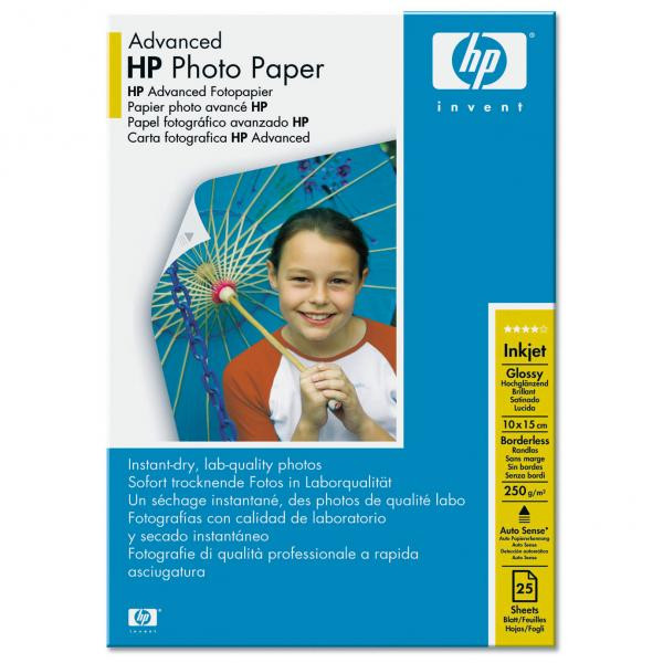 HP Advanced Glossy Photo Paper, Q8691A, foto papír, bez okrajů typ lesklý, zdokonalený typ bílý, 10x15cm, 4x6", 250 g/m2, 25 ks, i