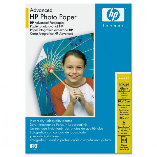 HP Advanced Glossy Photo Paper, Q8692A, foto papír, bez okrajů typ lesklý, zdokonalený typ bílý, 10x15cm, 4x6", 250 g/m2, 100 ks,