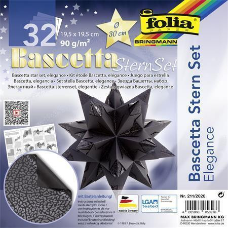 Origami papír na Bascetta hvězdu "Elegance", černá, 19,5 x 19,5 cm, FOLIA 211/2020
