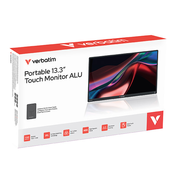 Verbatim přenosný dotykový monitor s powerbankou, ALU, 13.3", WUXGA (1920 x 1200), 60Hz, černý