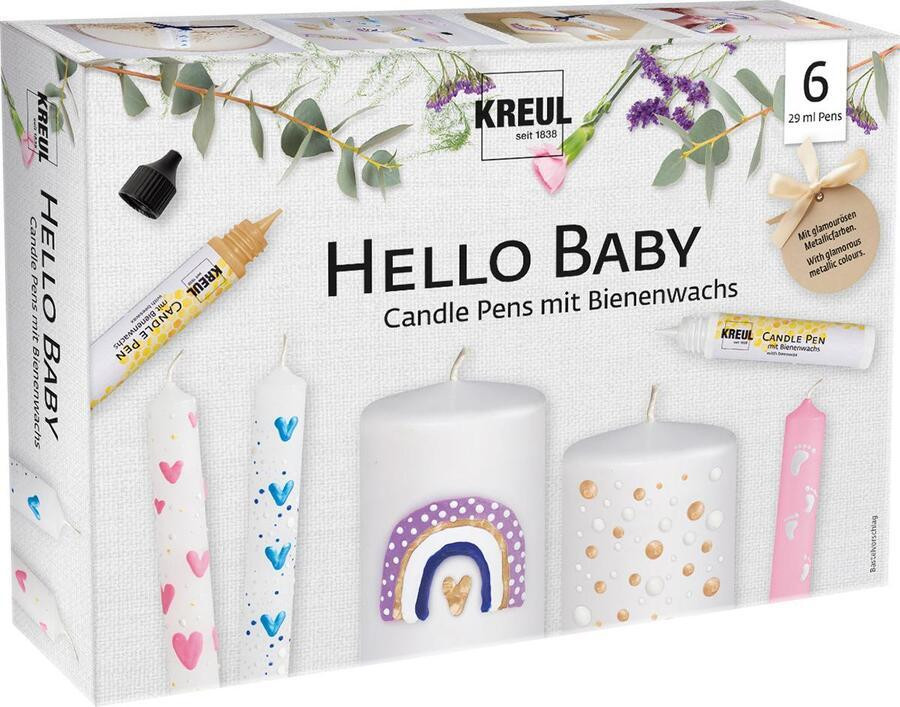 Sada CANDLE PEN HELLO BABY voskové pero pro malování svíček 6ks - sada, KREUL