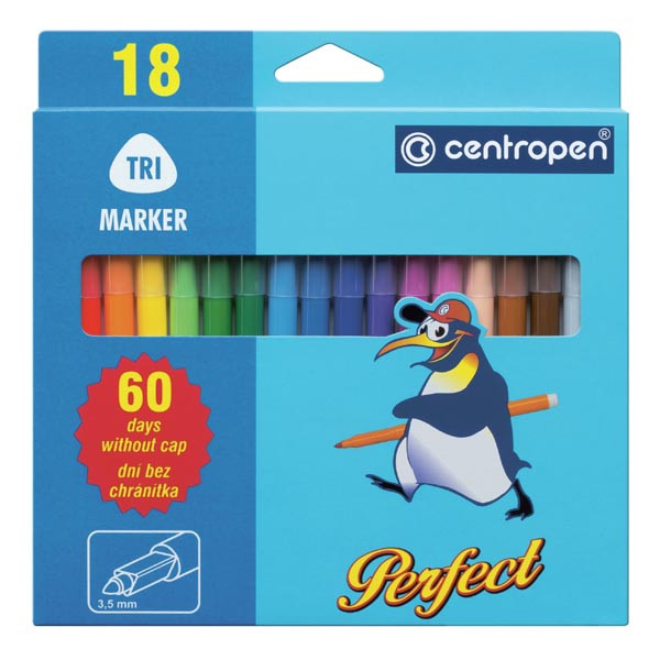 Centropen, sada popisovačů 2510, 18ks, 2.3mm, zdravotně nezávadný vypratelný inkoust