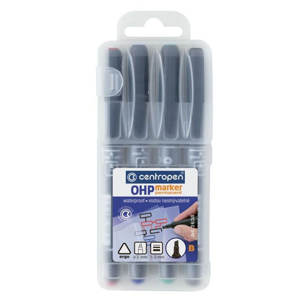 Centropen, marker 2637, černá, červená, modrá, zelená, 4ks, 1mm, alkoholová báze