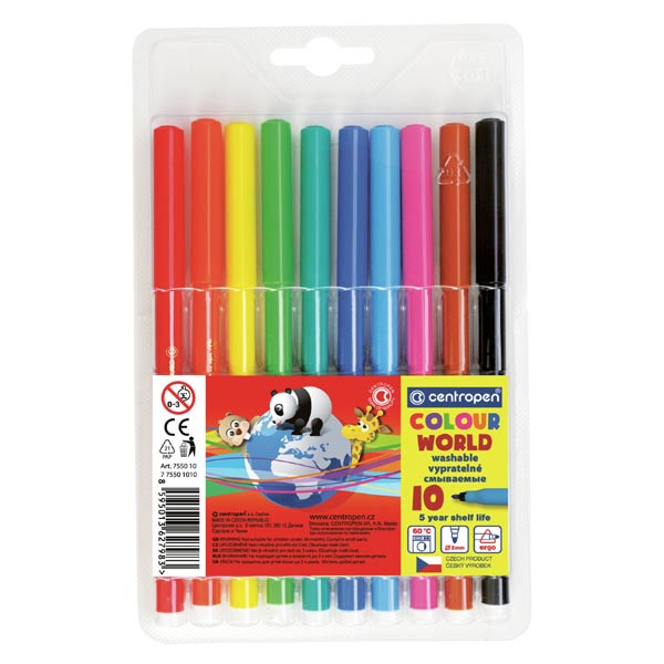 Centropen, sada popisovačů 7550, color, 10ks, 1mm, válcový hrot odolný proti zatlačení