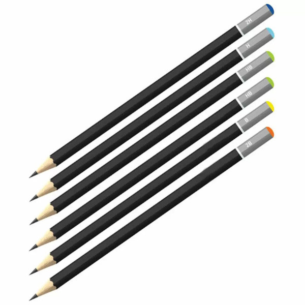 Berlingo, grafitová tužka set 6ks (2H-2B), black, 1ks, bez pryže