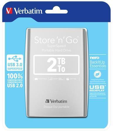 2,5" HDD (hard disk), stříbrná, 2TB, USB 3.0, VERBATIM 53189
