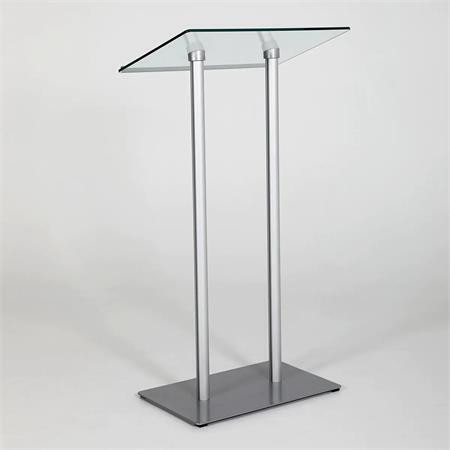 Řečnický pult se skleněným stolkem, stříbrná základna, 111 cm, COLOP RC3245