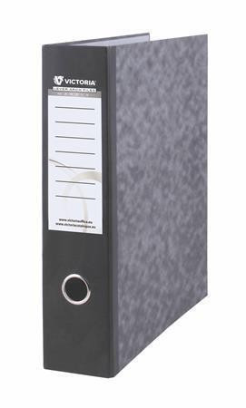 Pákový pořadač, 75 mm, A4, karton, mramor černý, VICTORIA