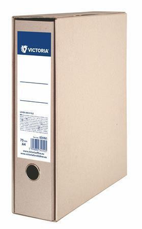 Pákový pořadač s obalem, přírodní, 75 mm, A4, karton, VICTORIA