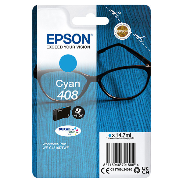 Epson originální ink C13T09J24010, T09J240, 408, cyan, 14.7ml
