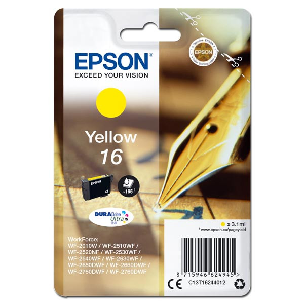 Epson originální ink C13T16244012, T162440, yellow, 3.1ml