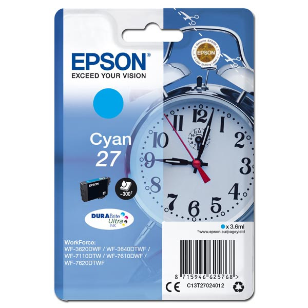Epson originální ink C13T27024012, 27, cyan, 3,6ml