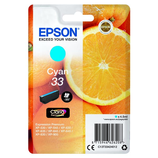 Epson originální ink C13T33424012, T33, cyan, 4,5ml