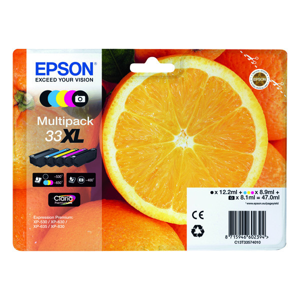 Epson originální ink C13T33574011, T33XL, CMYK, 12,2/3x8,9/8,1ml
