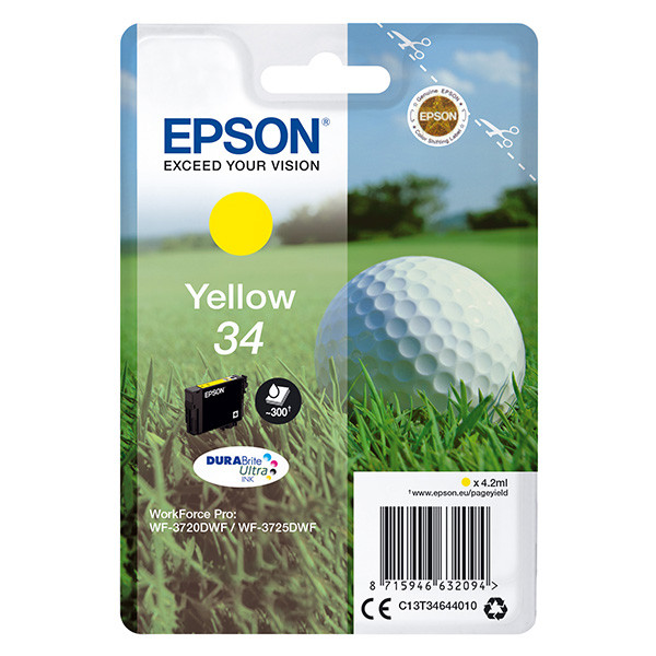 Epson originální ink C13T34644020, T346440, yellow, s ochranou, 4.2ml
