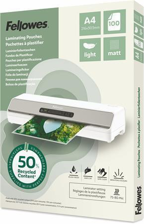 Laminovací fólie "Light", 80 mikronů, A4, matná, recyklovaný, 100 ks, FELLOWES 100143435
