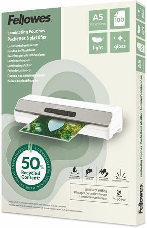 Laminovací fólie "Light", 80 mikronů, A5, lesklá, recyklovaný, 100 ks, FELLOWES 100143440