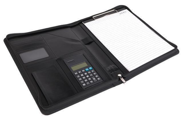 Konferenční desky, černá, A4, koženka, kalkulačka, SAKOTA EAA2598