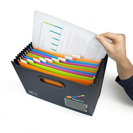 Harmonikový organizér "SupaFile", černá, A4, PP, 13 přihrádek, RAPESCO