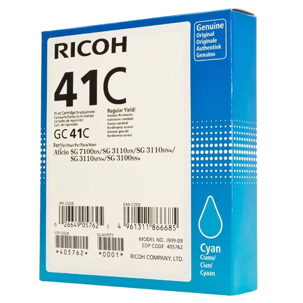 Ricoh originální gelová náplň 405762, GC41HC, cyan, 2200str.