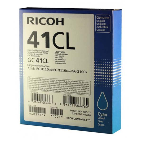 Ricoh originální gelová náplň 405766, GC41C, cyan, 600str.