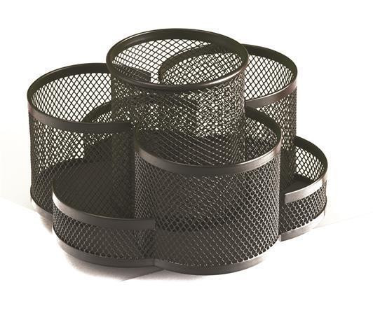 Stojánek na psací potřeby, černá, 7 dílný, drátěný, otočný, DKC2483