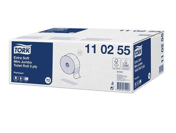 110255 Toaletní papír "Premium mini jumbo", extra bílá, T2 systém, 3-vrstvý, 19 cm průměr, TORK