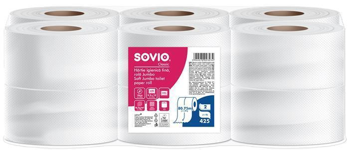 Toaletní papír, bílá, 2-vrstvý, 80,75 m, průměr 18 cm, 12 rolí, SOVIO PP21077