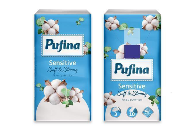 Papírové kapesníky "Sensitive", 3-vrstvé, 10x 10 ks, PUFINA PP20833