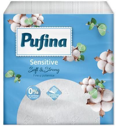 Ubrousky "Sensitive", bílá, 1/4 skládání, 1-vrstvé, 24 x 24 cm, 90 ks, PUFINA PP20856