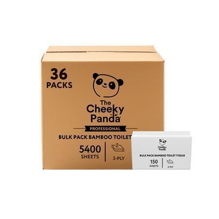 Toaletní papír, bílá, bambusový, 2-vrstvý, skládaný, 36x 150 útržků, CHEEKY PANDA TOILTB2BBULK36