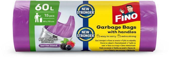 Pytle na odpadky "Premium handles Aromatic", fialová, s vůní lesních plodů, 60 l, 15 ks,FINO