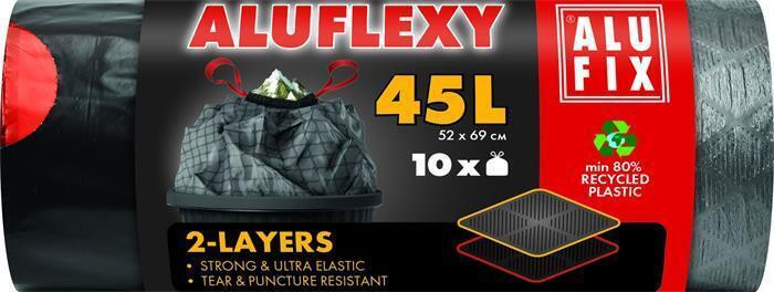 Pytle na odpadky "Aluflexy", černá, zatahovací, 45 l, 10 ks, LDPE, ALUFIX