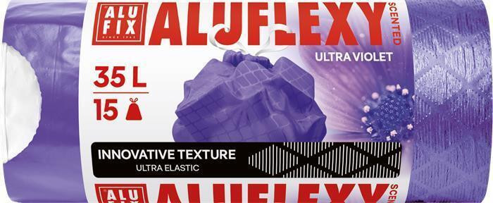 Pytle na odpadky "Aluflexy", fialová, s vůní, zatahovací, 35 l, 15 ks, LDPE, ALUFIX