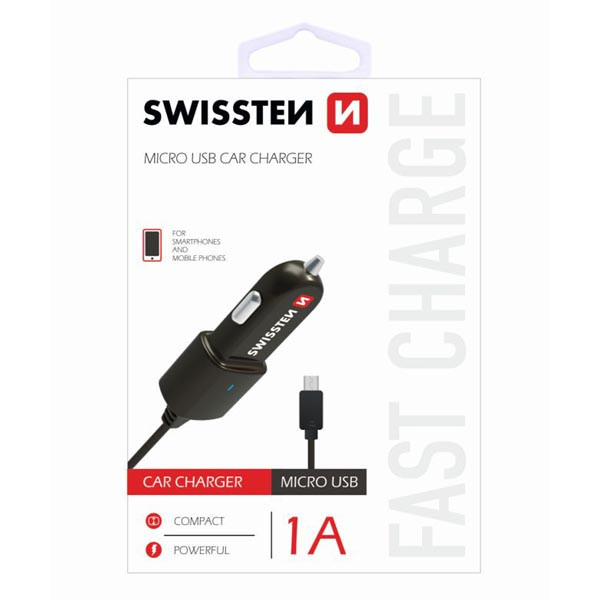 Adaptér do auta Swissten 5W, bez portu, kabel microUSB