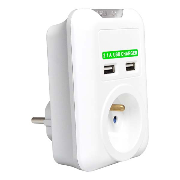 Logo 1 zásuvka, bílá, 2x USB