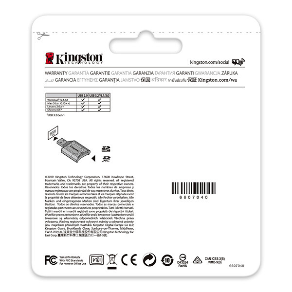 Kingston čtečka USB 3.0 (3.2 Gen 1), MobileLite Plus SD, SD, externí, černá, konektor USB A