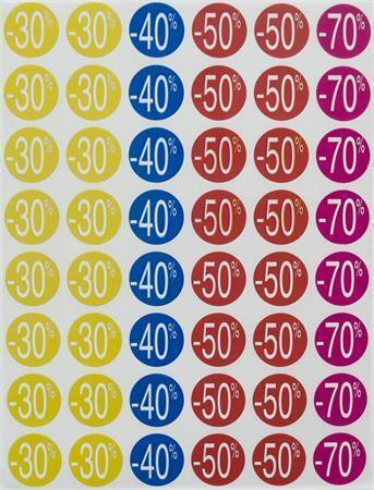 Slevové etikety, barevné, -30 až -70 %, kruhové, průměr 24 mm, 240 etiket/balení, APLI 101232