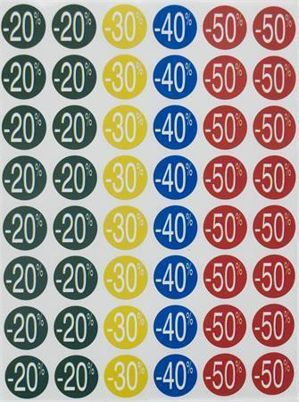 Slevové etikety, barevné, -20 až -50 %, kruhové, průměr 24 mm, 240 etiket/balení, APLI 101373