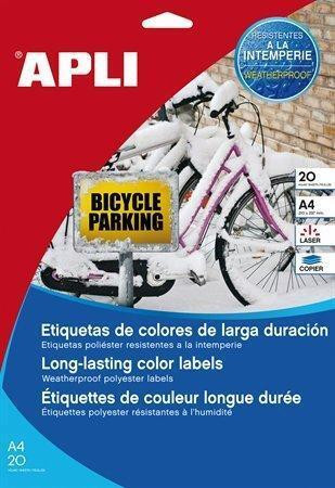 Etiketa, žlutá, 210 x 297 mm, voděodolná, polyester, 20 ks/bal., APLI 12877